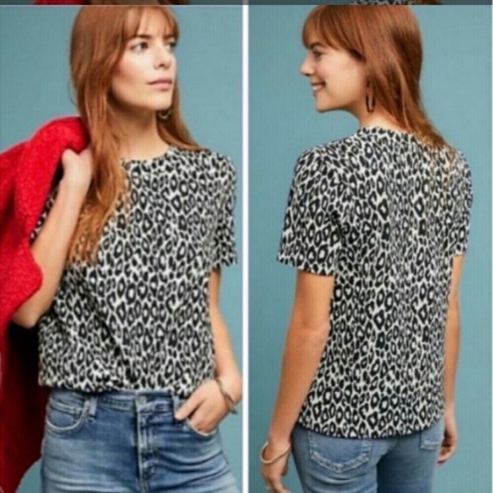 Anthropologie Postmark Top Blouse Cheetah Animal Print Exposed‎ Zipper XS